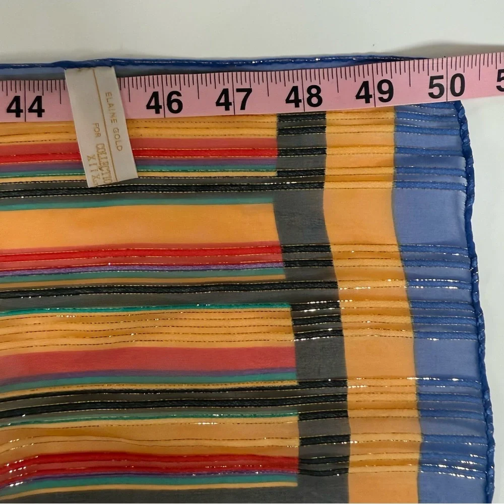 Elaine Gold For Collection XIIX Silk Scarf Multicolor‎ Striped Metallic Gold